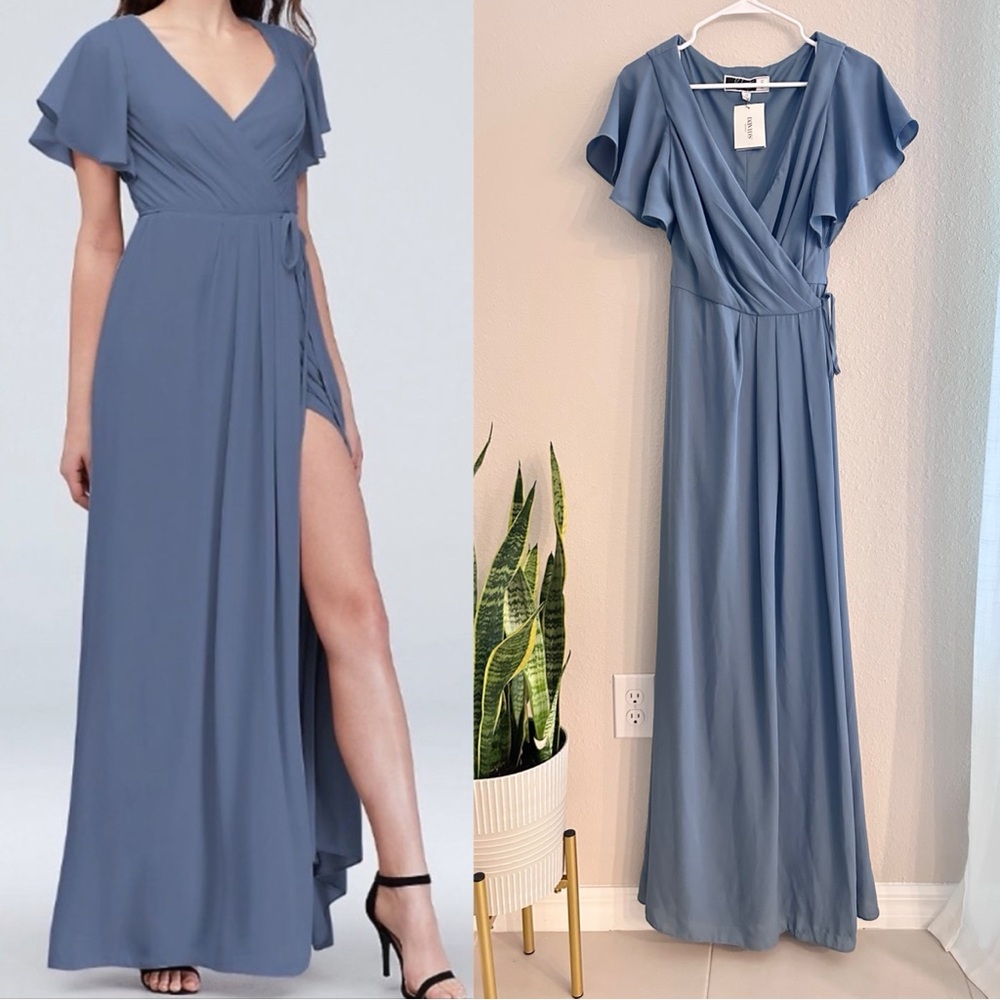 Steel Blue flutter sleeve dress